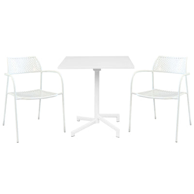 OPERA - set tavolo da giardino 70x70 compreso di 2 poltrone in ferro Bianco Milani Home