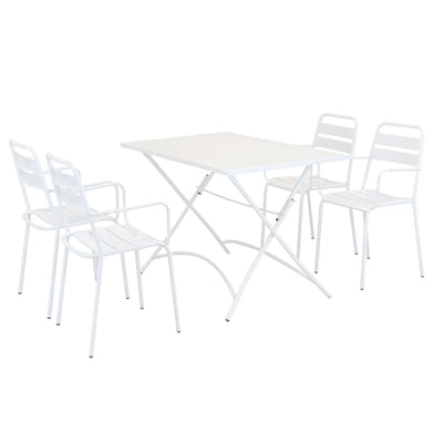 ROMANUS - set tavolo da giardino pieghevole salvaspazio 110x70 compreso di 4 poltrone in ferro Bianco Milani Home