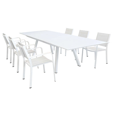 SPLENDOR - set tavolo da giardino allungabile 200/300x110 compreso di 6 poltrone in alluminio Bianco