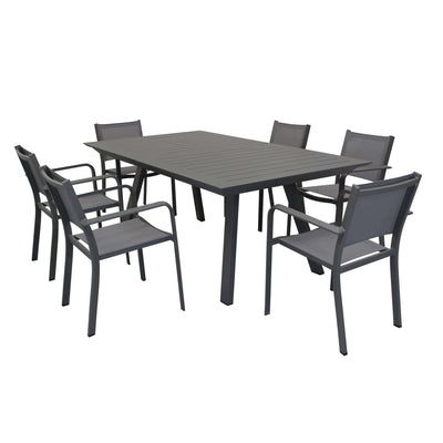 SPLENDOR - set tavolo da giardino allungabile 200/300x110 compreso di 6 poltrone in alluminio Taupe Milani Home