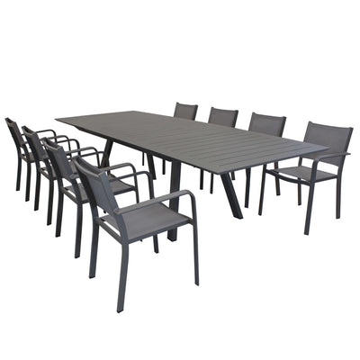 SPLENDOR - set tavolo da giardino allungabile 200/300x110 compreso di 8 poltrone in alluminio Taupe Milani Home