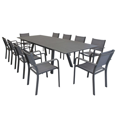 SPLENDOR - set tavolo da giardino allungabile 200/300x110 compreso di 10 poltrone in alluminio Taupe Milani Home