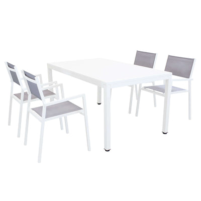 OMEN - set tavolo da giardino 150x90 compreso di 4 poltrone in alluminio Bianco Milani Home
