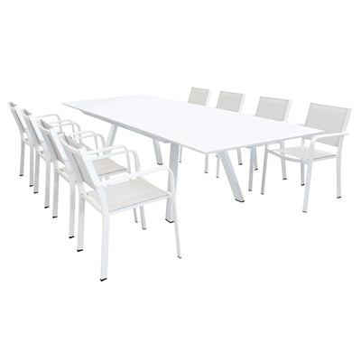 SPLENDOR - set tavolo da giardino allungabile 200/300x110 compreso di 8 poltrone in alluminio Bianco