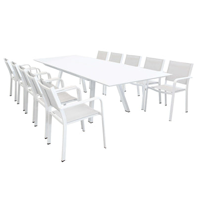 SPLENDOR - set tavolo da giardino allungabile 200/300x110 compreso di 10 poltrone in alluminio Bianco