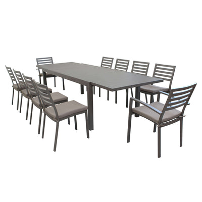 DEXTER - set tavolo da giardino allungabile 200/300x100 compreso di 8 sedie e 2 poltrone in alluminio Taupe