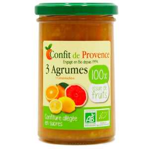 3 Vasetti Di Marmellata Biologica 290g - 3 Agrumi 100% Da Frutta Con Arance, Limoni E Pompelmi Senza Zucchero Aggiunto Confit De Provence
