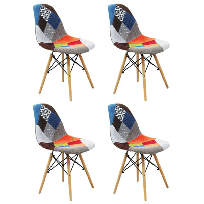 JULIETTE - set di 4 sedie moderne in tessuto patchwork con gambe in legno Multicolor Milani Home