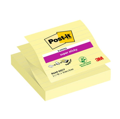 Ricarica foglietti Post it Super Sticky - R440-SSCY - a righe - 101 x 101 mm - giallo Canary - 90 fogli - Post it [multipack] 5 pezzi Cancelleria e prodotti per ufficio/Carta blocchi e quaderni/Blocchi appunti taccuini e diari/Blocchetti memo adesivi Eurocartuccia - Pavullo, Commerciovirtuoso.it