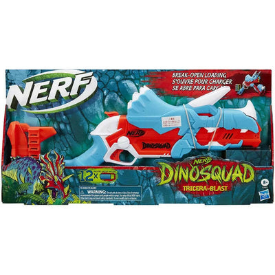 Nerf- Hasbro Dinosquad Tricera-blast, Blaster Con Alloggiamento Per Caricamento Di 3, 12, Supporto Dardi E Design Dinosauro Triceratopo, Multicolore, 6.4 X 54.6 X 24.1 Cm, F0803eu4