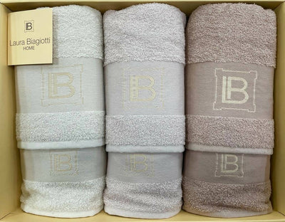 Set spugna 6 pezzi 3+3 laura biagiotti home in pura spugna 100% cotone alta qualità asciugamani ospite e asciugamani viso