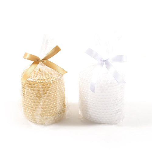 Candela cilindrica decorata Pearl decorazione natalizia Ø 7.5 cm Casa e cucina/Decorazioni per interni/Candele e portacandele/Candele/Candele a colonna MagiediNatale.it - Altamura, Commerciovirtuoso.it