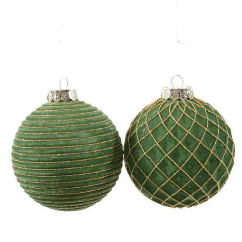 Pallina natalizia velvet verde e oro in vetro Ø 10 cm per decorare albero di Natale Casa e cucina/Decorazioni per interni/Addobbi e decorazioni per ricorrenze/Decorazioni natalizie/Addobbi e decorazioni/Palle e palline MagiediNatale.it - Altamura, Commerciovirtuoso.it