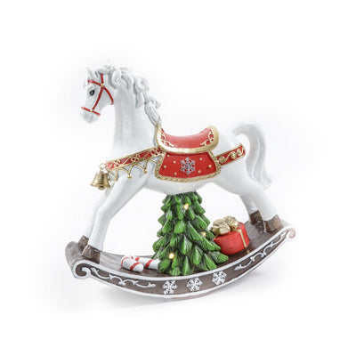 Cavallo bianco a dondolo in resina con luci, decorazione per interno Casa e cucina/Decorazioni per interni/Addobbi e decorazioni per ricorrenze/Decorazioni natalizie/Schiaccianoci MagiediNatale.it - Altamura, Commerciovirtuoso.it