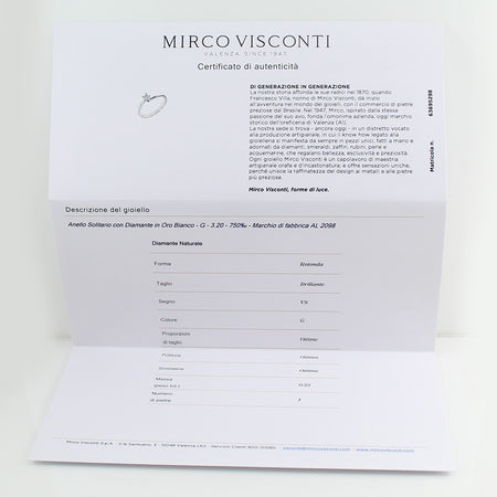 Anello donna solitario Mirco Visconti oro bianco con diamante 0.23 kt