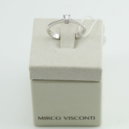 Anello donna solitario Mirco Visconti oro bianco con diamante centrale e laterali