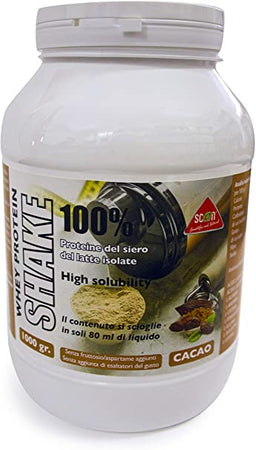 Whey Protein SHAKE 100% Whey, 100% proteine del siero del latte isolate, gusto cacao, 1000 gr.
