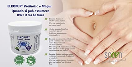 Elkopur PreBiotic + Maqui - integratore alimentare di Inulina polvere da cicoria con Maqui estratto, 220 grammi