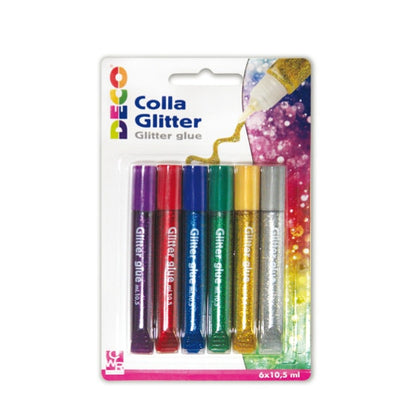 Blister colla glitter - 10 5 ml - colori assortiti metal - Deco - conf. 6 pezzi Casa e cucina/Hobby creativi/Materiali per hobby creativi/Glitter Eurocartuccia - Pavullo, Commerciovirtuoso.it