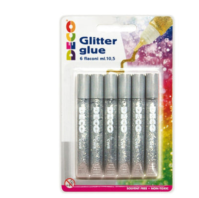 Blister colla glitter - 10 5 ml - argento - Deco - conf. 6 pezzi Casa e cucina/Hobby creativi/Materiali per hobby creativi/Glitter Eurocartuccia - Pavullo, Commerciovirtuoso.it