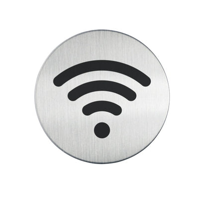 Pittogramma adesivo - Wi-Fi - acciaio inox - diametro 8 3 cm - Durable Fai da te/Ferramenta/Numeri civici targhe e cartelli/Targhe per il nome Eurocartuccia - Pavullo, Commerciovirtuoso.it
