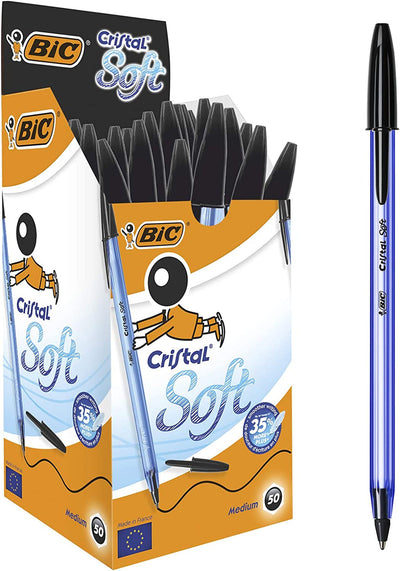 BIC Confezione da 50 Penne Sfera Cristal Soft Nere Punta Media