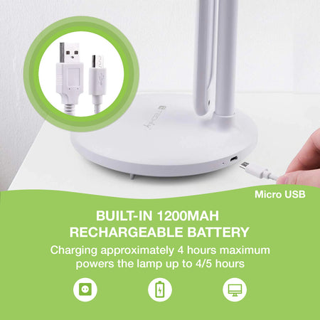 Lampada a 36 LED da Scrivania Pieghevole Dimmerabile Batteria Ricaricabile con Alimentazione USB Techly