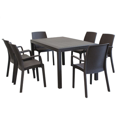 CALIGOLA - set tavolo fisso in wicker cm 150x90 compreso di 6 sedute Marrone