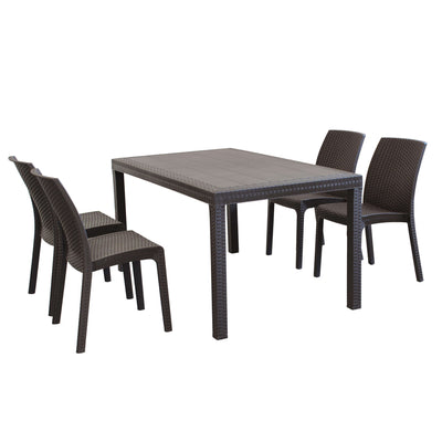 CALIGOLA - set tavolo fisso in wicker cm 150x90 compreso di 4 sedute Marrone Milani Home