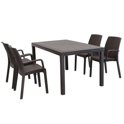CALIGOLA - set tavolo fisso in wicker cm 150x90 compreso di 4 sedute Marrone