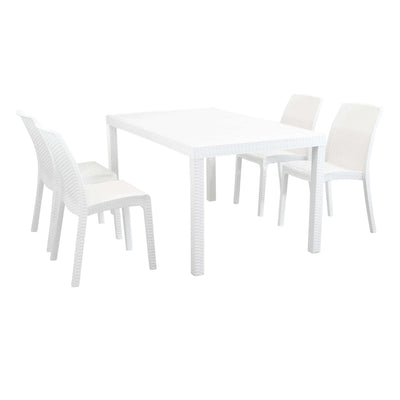 CALIGOLA - set tavolo fisso in wicker cm 150x90 compreso di 4 sedute Bianco