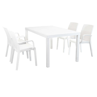 CALIGOLA - set tavolo fisso in wicker cm 150x90 compreso di 4 sedute Bianco Milani Home