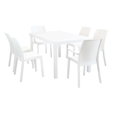 CALIGOLA - set tavolo fisso in wicker cm 150x90 compreso di 6 sedute Bianco