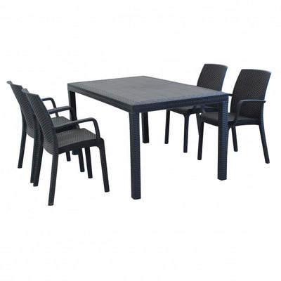 CALIGOLA - set tavolo fisso in wicker cm 150x90 compreso di 4 sedute Antracite