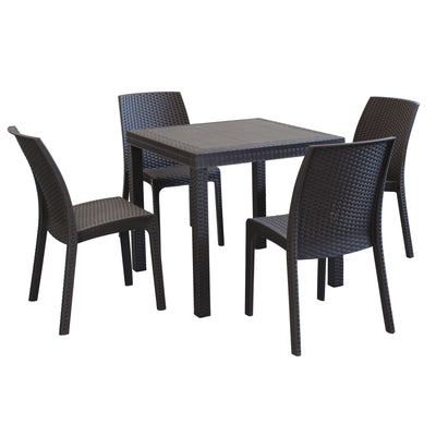 CALIGOLA - set tavolo fisso in wicker cm 80x80x74 h compreso di 4 sedute Marrone Milani Home