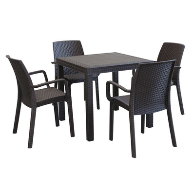 CALIGOLA - set tavolo fisso in wicker cm 80x80x74 h compreso di 4 sedute Marrone