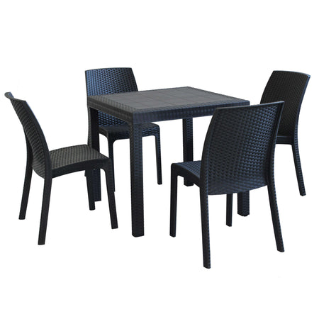 CALIGOLA - set tavolo fisso in wicker cm 80x80x74 h compreso di 4 sedute Antracite Milani Home