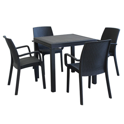 CALIGOLA - set tavolo fisso in wicker cm 80x80x74 h compreso di 4 sedute Antracite