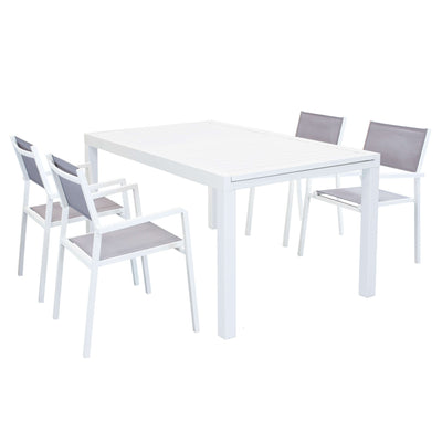 DEXTER - set tavolo 160/240x90 struttura e piano in alluminio compreso di 4 sedute Bianco Milani Home