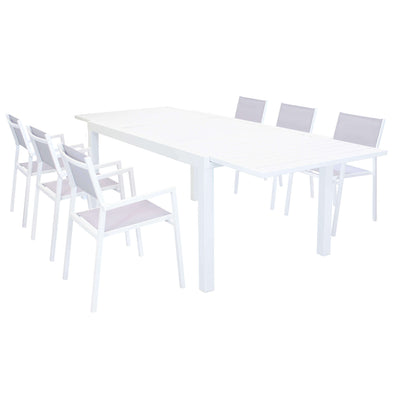 DEXTER - set tavolo 160/240x90 struttura e piano in alluminio compreso di 6 sedute Bianco Milani Home