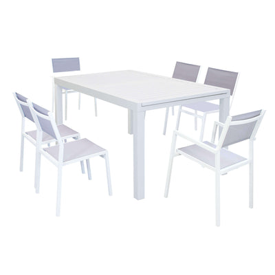 DEXTER - set tavolo 160/240x90 struttura e piano in alluminio compreso di 6 sedute Bianco Milani Home