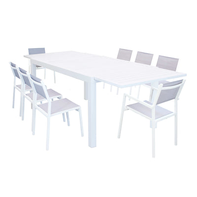 DEXTER - set tavolo 160/240x90 struttura e piano in alluminio compreso di 8 sedute Bianco Milani Home