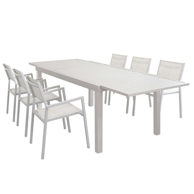 DEXTER - set tavolo 160/240x90 struttura e piano in alluminio compreso di 6 sedute Tortora Milani Home