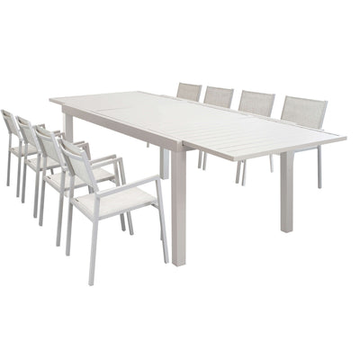 DEXTER - set tavolo 160/240x90 struttura e piano in alluminio compreso di 8 sedute Tortora Milani Home