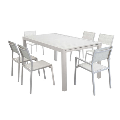 DEXTER - set tavolo 160/240x90 struttura e piano in alluminio compreso di 6 sedute Tortora Milani Home
