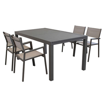 DEXTER - set tavolo 160/240x90 struttura e piano in alluminio compreso di 4 sedute Taupe Milani Home