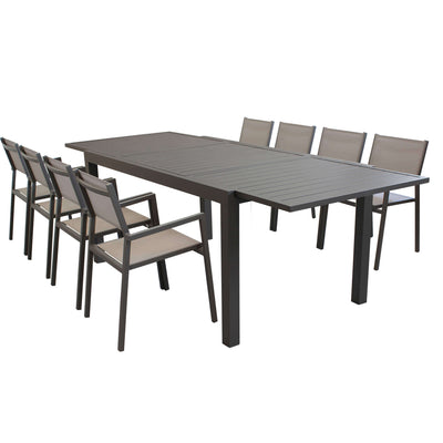 DEXTER - set tavolo 160/240x90 struttura e piano in alluminio compreso di 8 sedute Taupe Milani Home