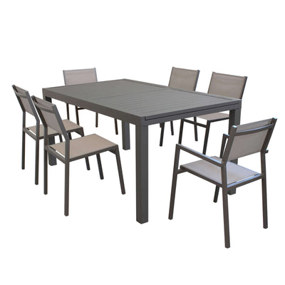 DEXTER - set tavolo 160/240x90 struttura e piano in alluminio compreso di 6 sedute Taupe Milani Home