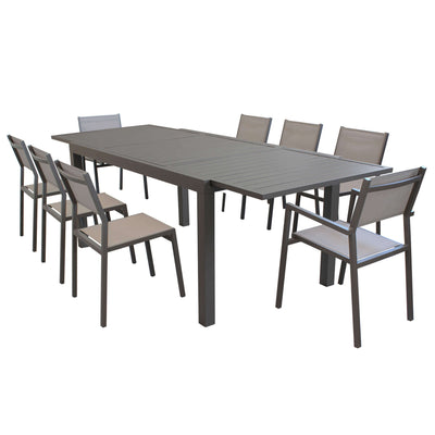 DEXTER - set tavolo 160/240x90 struttura e piano in alluminio compreso di 8 sedute Taupe Milani Home