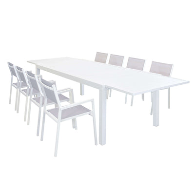 DEXTER - set tavolo 200/300x100 struttura e piano in alluminio compreso di 8 sedute Bianco Milani Home